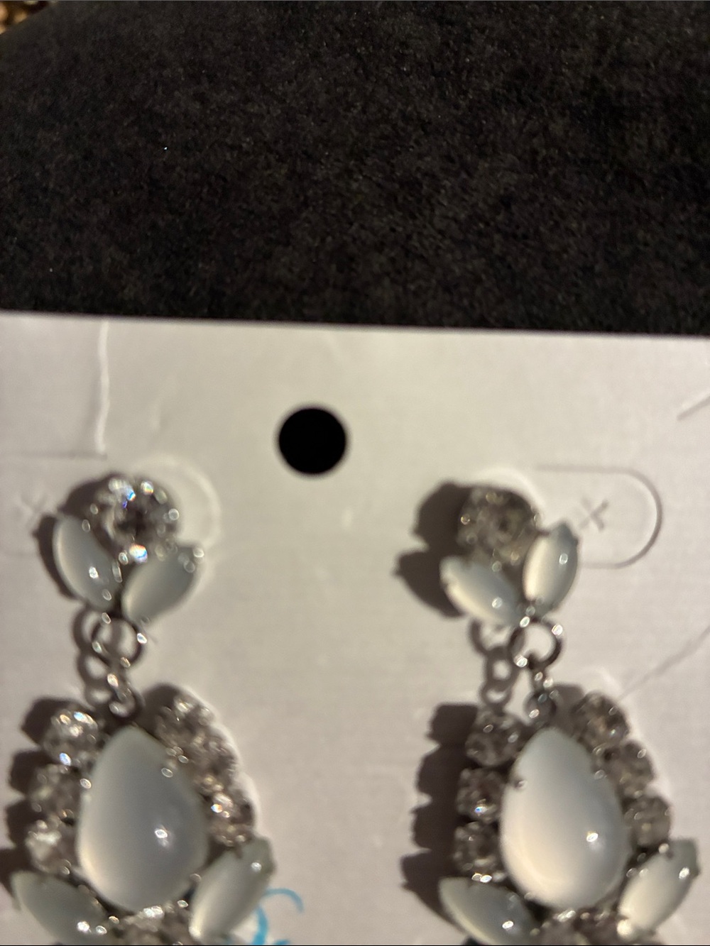 Premier Designs White Opalescent Teardrop & Crystal Drop Earrings - Picture 4 of 5